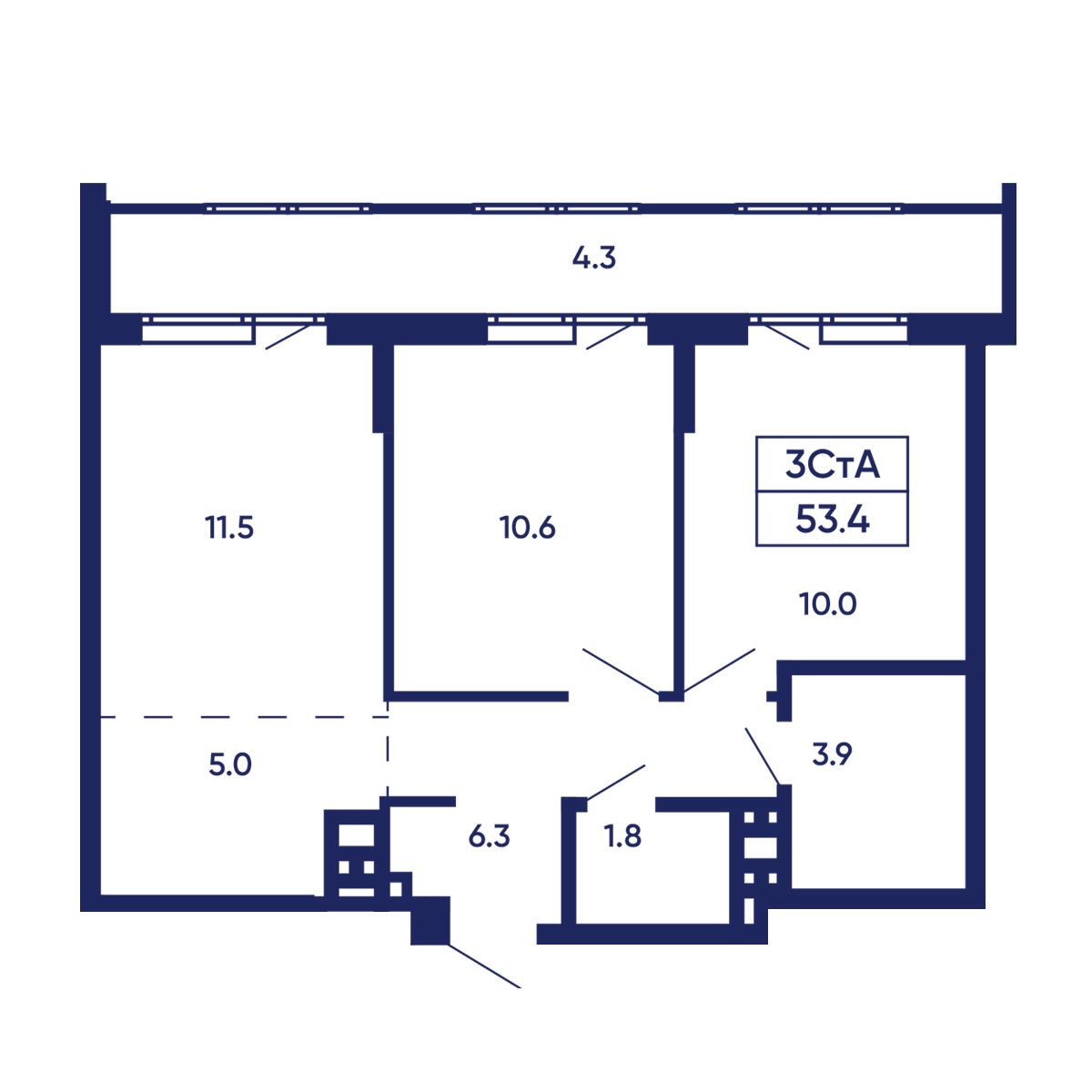 3-комнатнаяквартира53.4м²№814