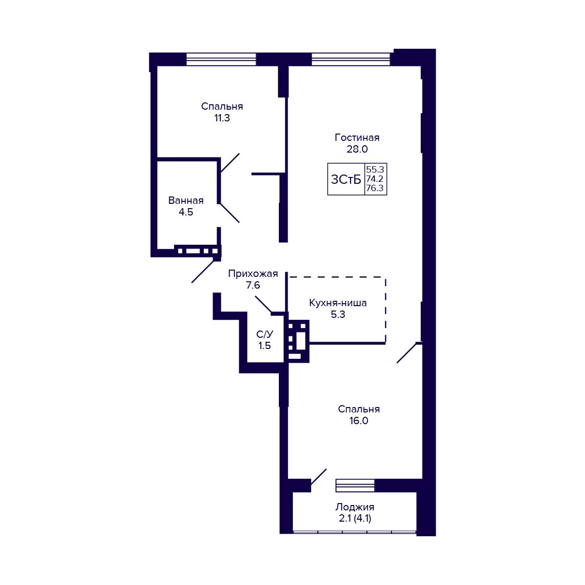 3-комнатнаяквартира76.3м²№502